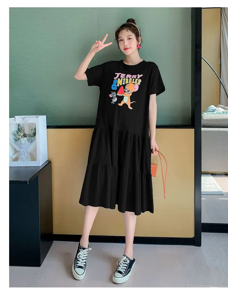 Maternity Dress Black Graphic Long Sleeve Summer — feature 25