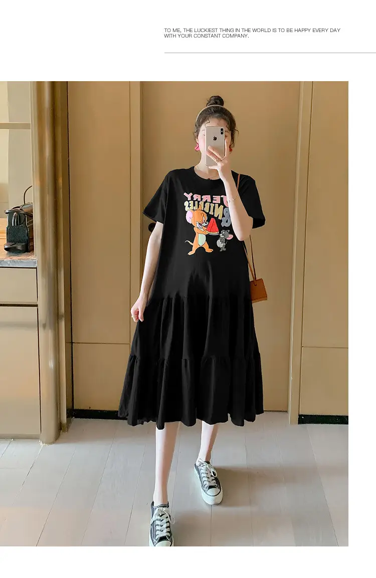 Maternity Dress Black Graphic Long Sleeve Summer — feature 26