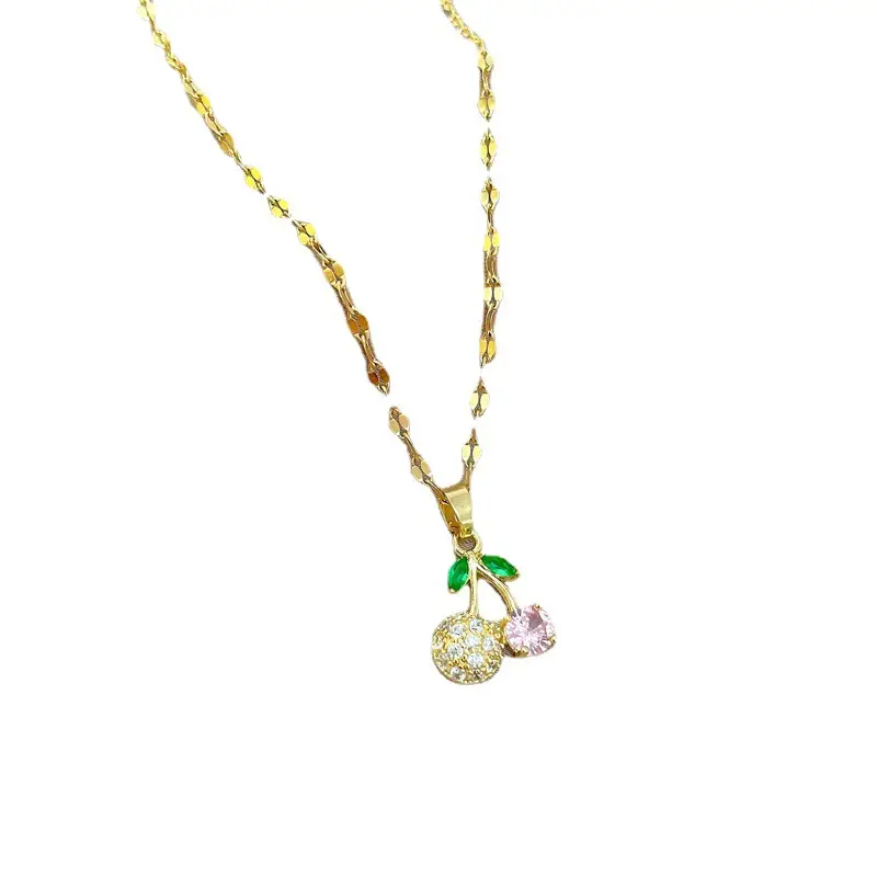Real Gold Cherry Pink Diamond Necklace with Earrings - Image 7