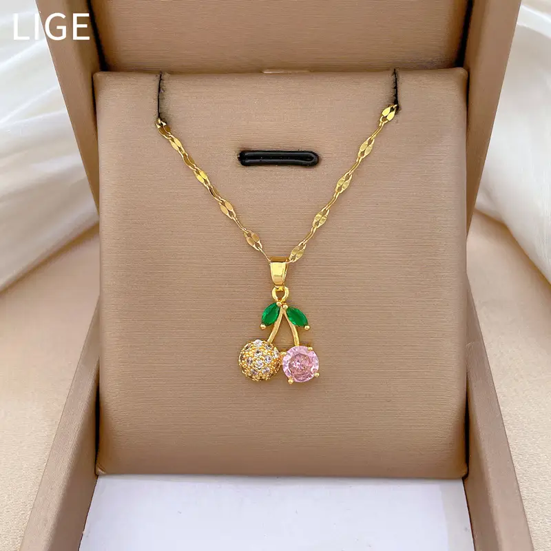 Real Gold Cherry Pink Diamond Necklace with Earrings β feature 10