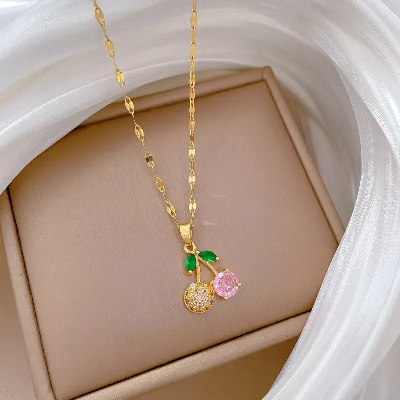 Real Gold Cherry Pink Diamond Necklace with Earrings β feature 11