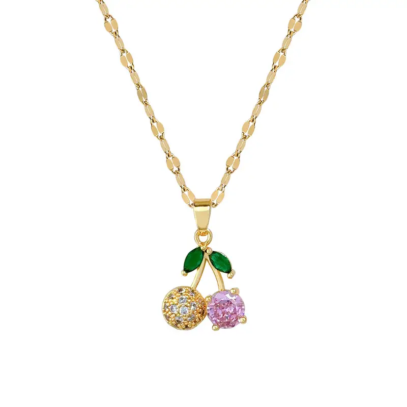 Real Gold Cherry Pink Diamond Necklace with Earrings β feature 18