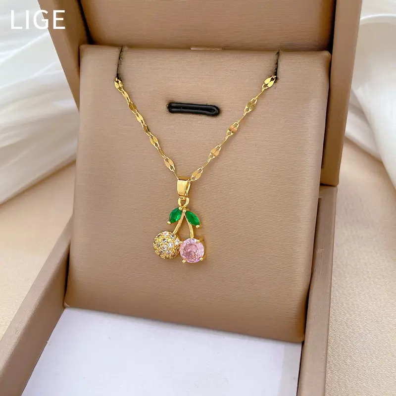 Real Gold Cherry Pink Diamond Necklace with Earrings β feature 9