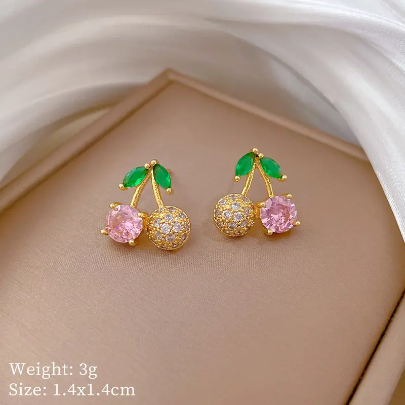 Real Gold Cherry Pink Diamond Necklace with Earrings - Image 2