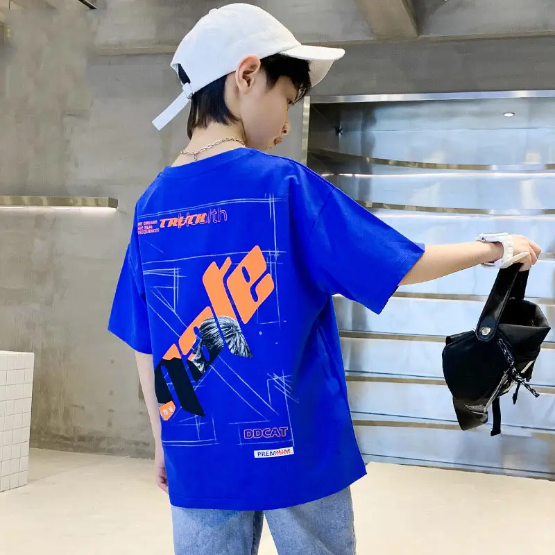 Blue Cotton T-Shirt for Boys Girls Summer Wear