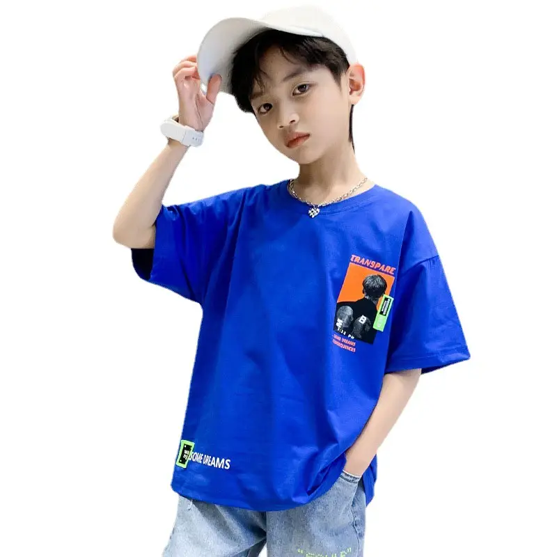 Blue Cotton T-Shirt for Boys Girls Summer Wear