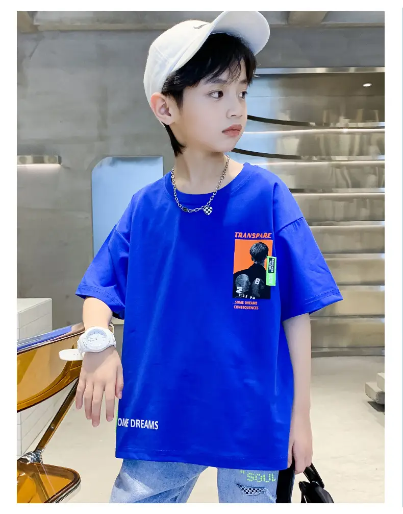 Blue Cotton T-Shirt for Boys Girls Summer Wear — feature 13