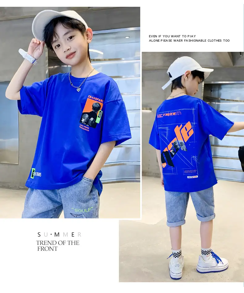 Blue Cotton T-Shirt for Boys Girls Summer Wear — feature 14