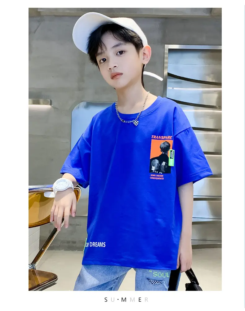 Blue Cotton T-Shirt for Boys Girls Summer Wear — feature 15