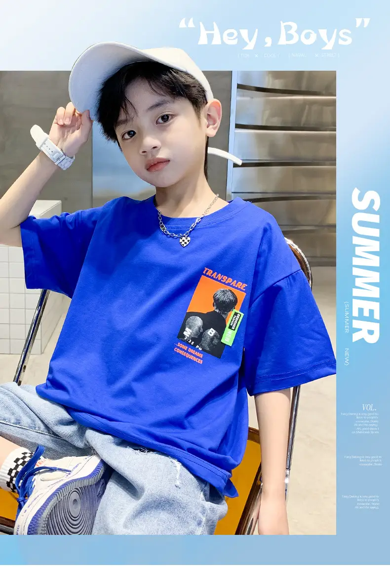 Blue Cotton T-Shirt for Boys Girls Summer Wear — feature 2