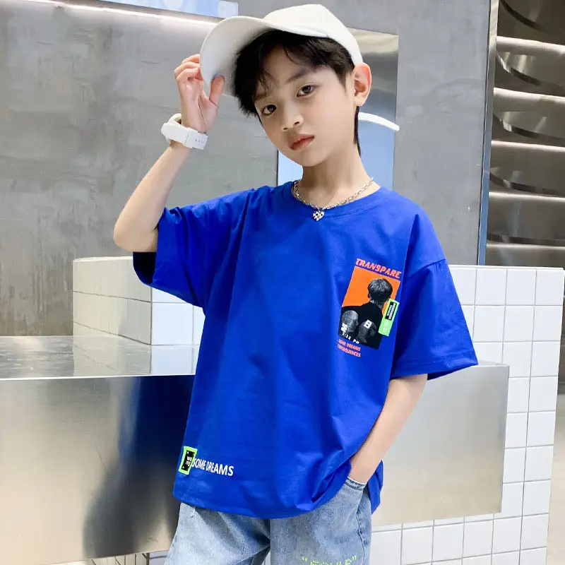 Blue Cotton T-Shirt for Boys Girls Summer Wear