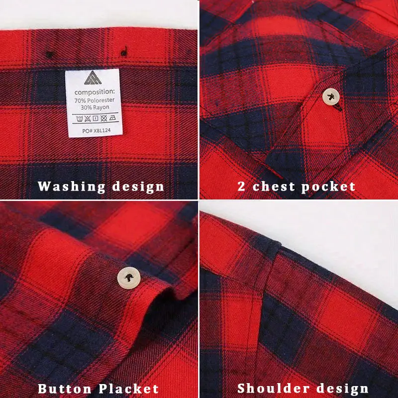 Men's Brushed Plaid Long Sleeve Shirt Large Red - Image 20