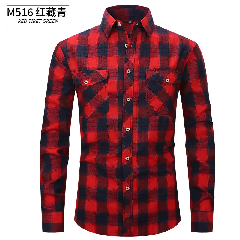 Men's Brushed Plaid Long Sleeve Shirt Large Red - Image 14