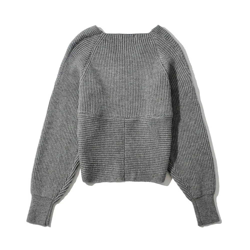 White Cross Neck Knitted V Neck Sweater Long Sleeve — feature 31