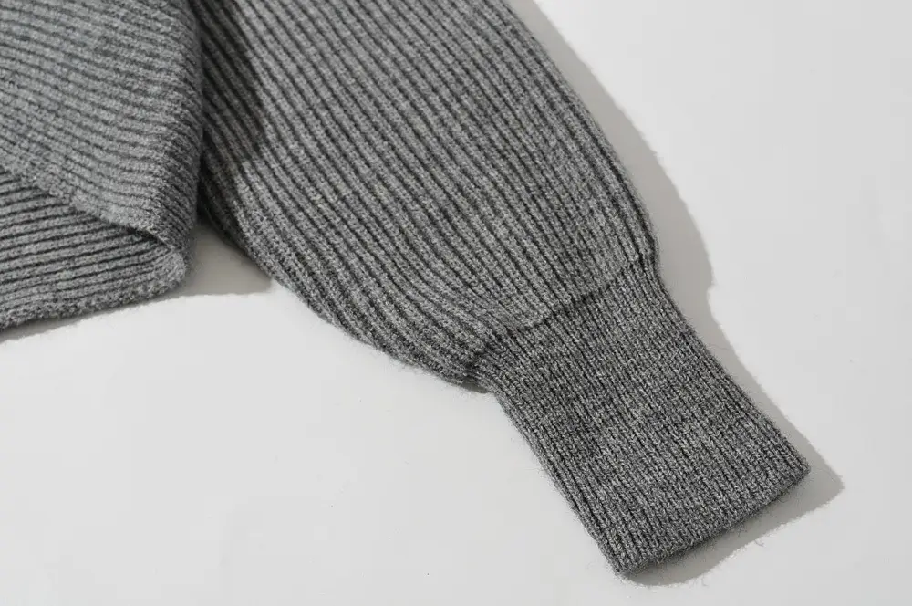 White Cross Neck Knitted V Neck Sweater Long Sleeve — feature 34