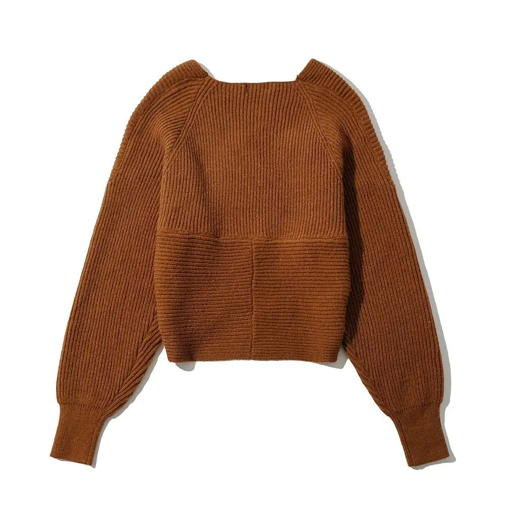White Cross Neck Knitted V Neck Sweater Long Sleeve — feature 38