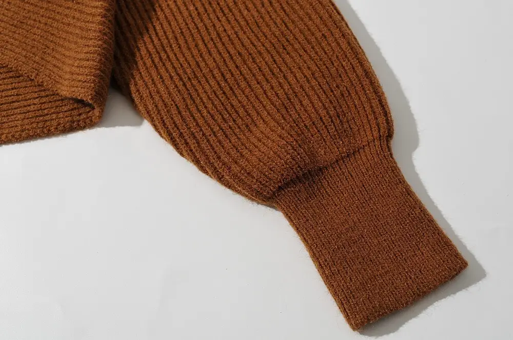 White Cross Neck Knitted V Neck Sweater Long Sleeve — feature 41