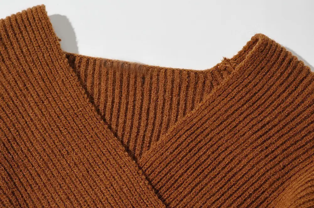 White Cross Neck Knitted V Neck Sweater Long Sleeve — feature 43
