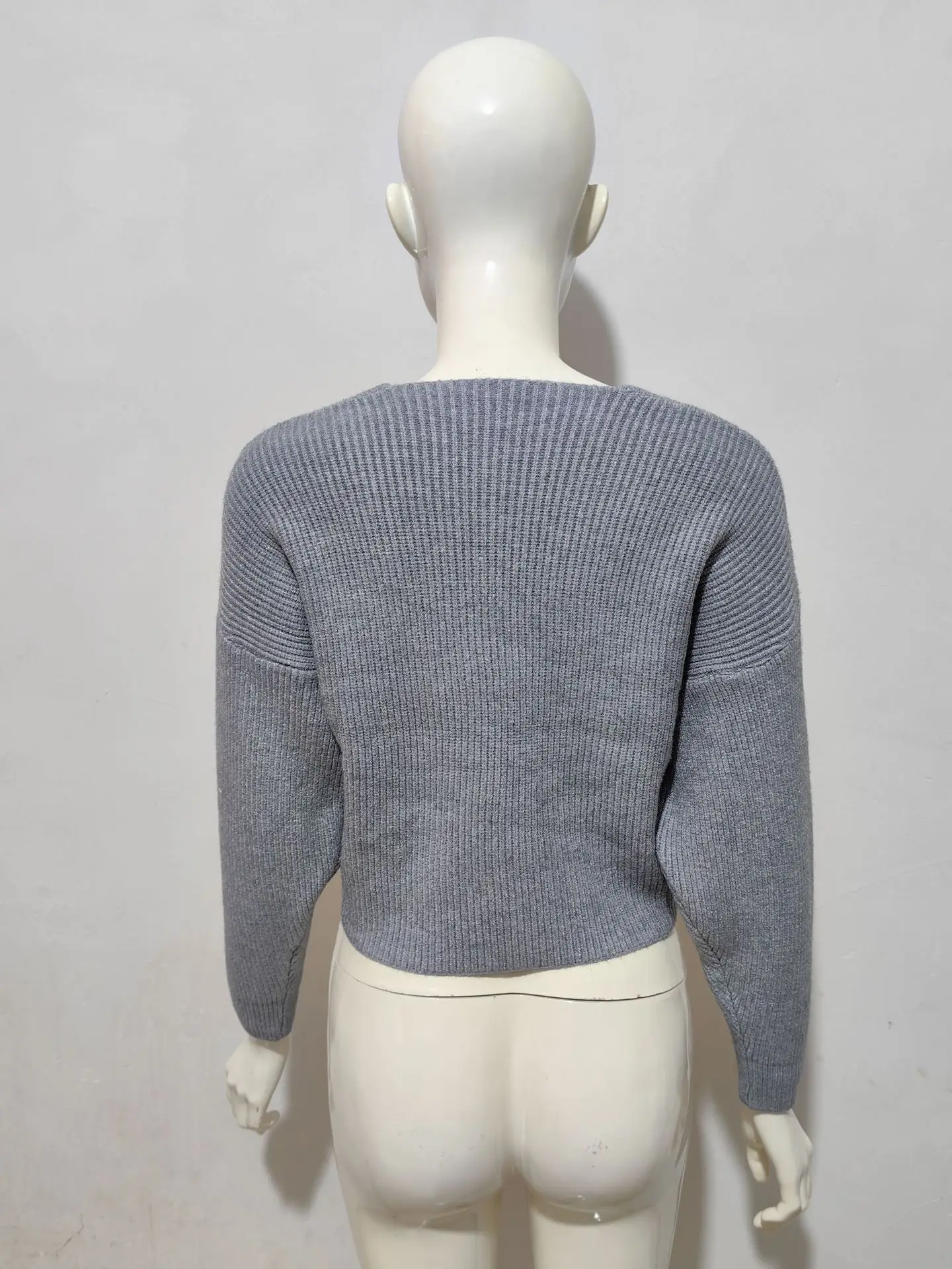 White Cross Neck Knitted V Neck Sweater Long Sleeve — feature 47