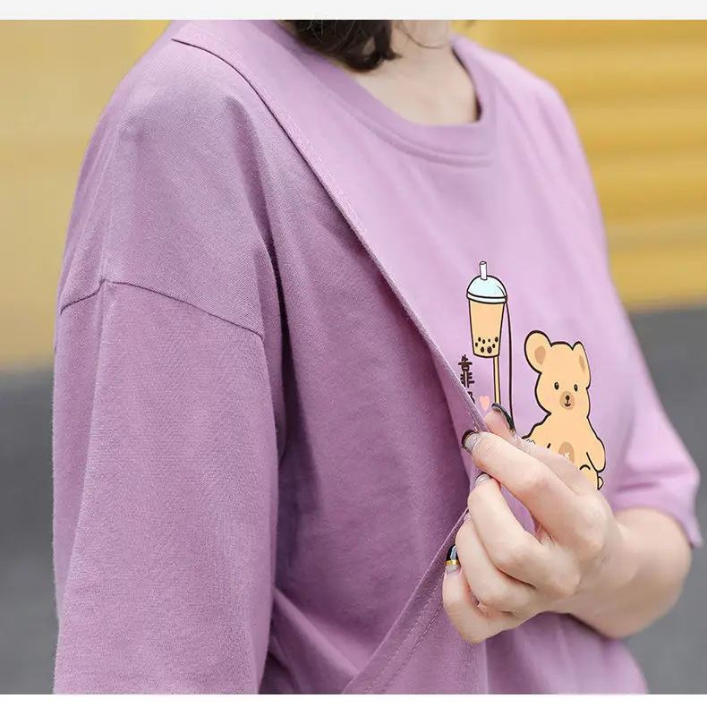 Summer Breastfeeding Outerwear Anti-Running Loose Half Sleeve Women - Image 10
