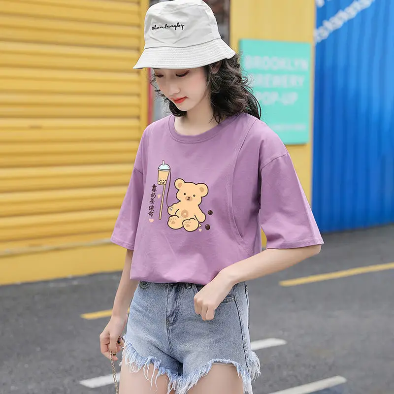 Summer Breastfeeding Outerwear Anti-Running Loose Half Sleeve Women — feature 8
