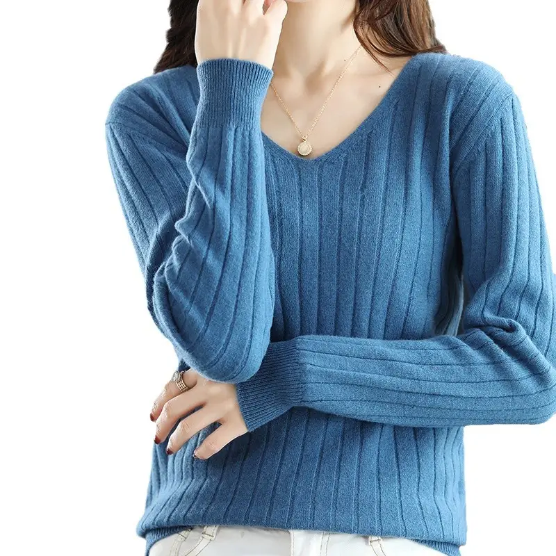 Women V-Neck Red Knit Pullover Sweater - Image 12