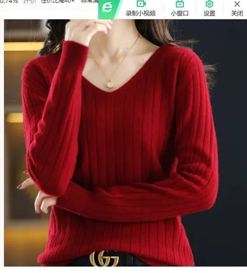 Women V-Neck Red Knit Pullover Sweater - Image 9
