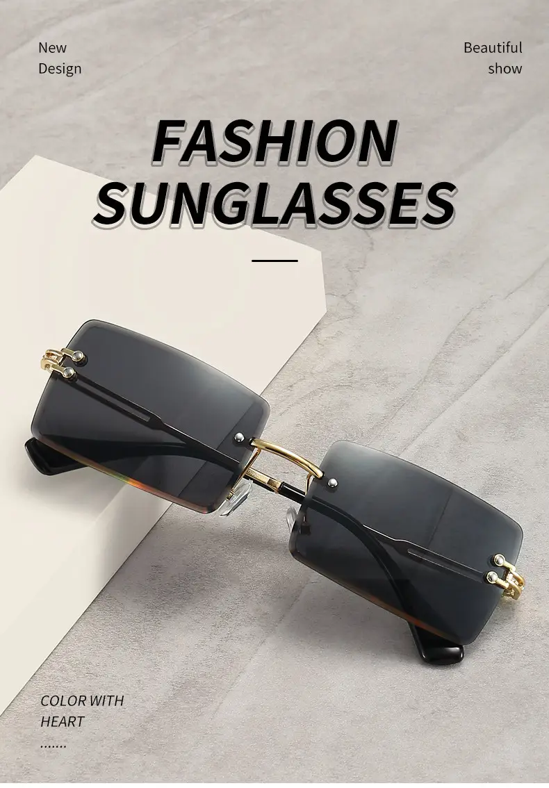 Women Square Gradient Ocean Sunglasses Frameless Cut Edge — feature 12