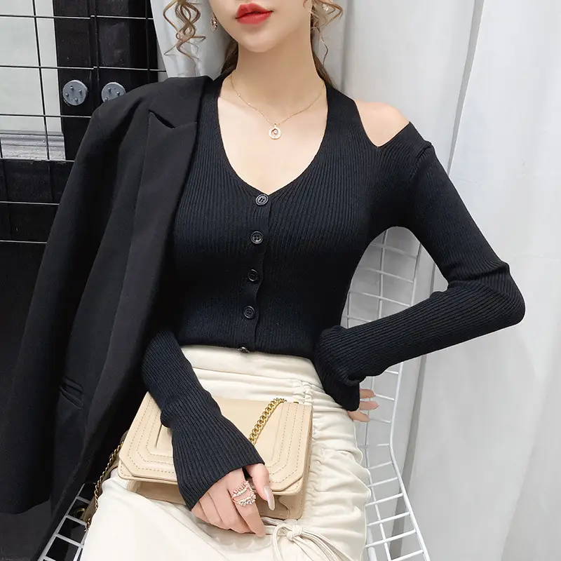 Women's White Long Sleeve V-Neck Top with Shoulder Cutouts - Image 5