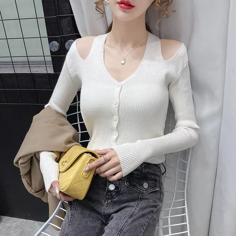 Women's White Long Sleeve V-Neck Top with Shoulder Cutouts - Image 6
