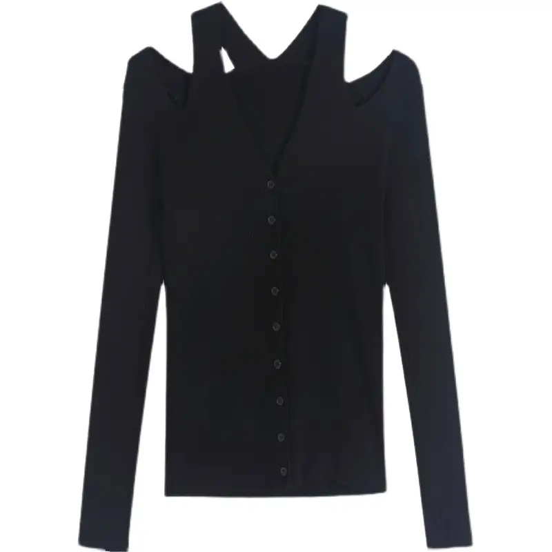 Women's White Long Sleeve V-Neck Top with Shoulder Cutouts - Image 7