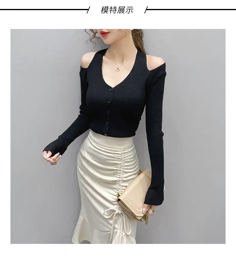 Women's White Long Sleeve V-Neck Top with Shoulder Cutouts — feature 11