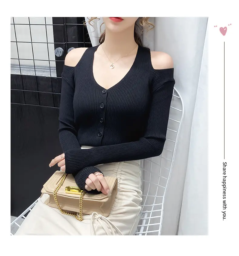 Women's White Long Sleeve V-Neck Top with Shoulder Cutouts — feature 12