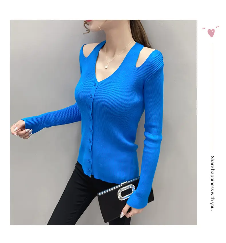 Women's White Long Sleeve V-Neck Top with Shoulder Cutouts — feature 16