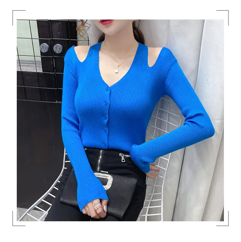 Women's White Long Sleeve V-Neck Top with Shoulder Cutouts — feature 17