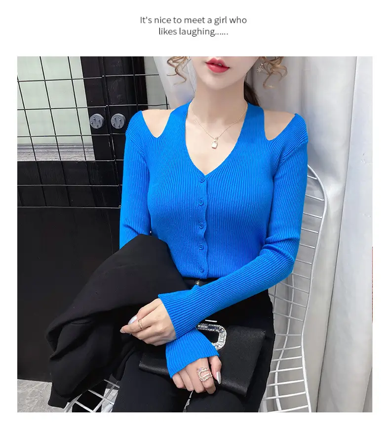 Women's White Long Sleeve V-Neck Top with Shoulder Cutouts — feature 19
