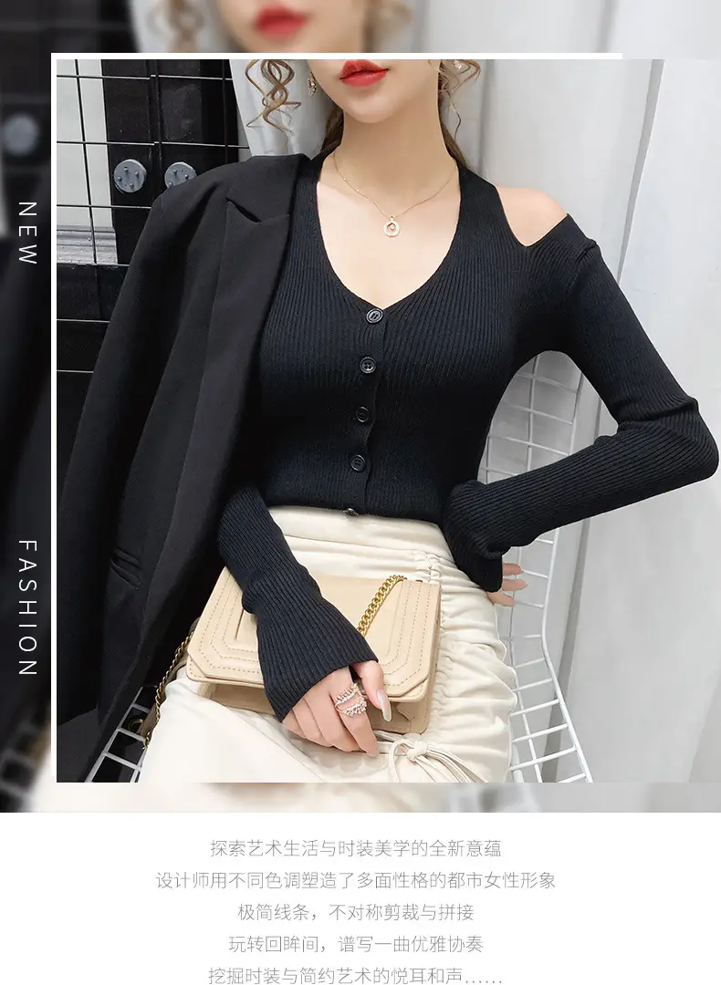 Women's White Long Sleeve V-Neck Top with Shoulder Cutouts — feature 2