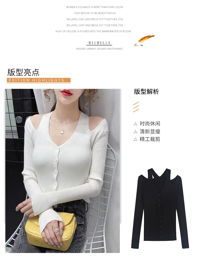 Women's White Long Sleeve V-Neck Top with Shoulder Cutouts — feature 3