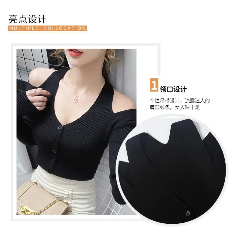 Women's White Long Sleeve V-Neck Top with Shoulder Cutouts — feature 5