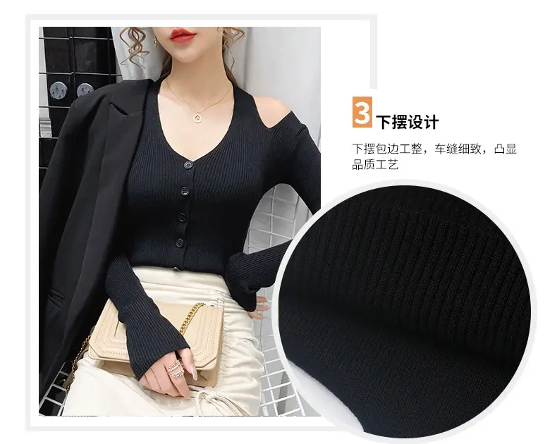 Women's White Long Sleeve V-Neck Top with Shoulder Cutouts — feature 7