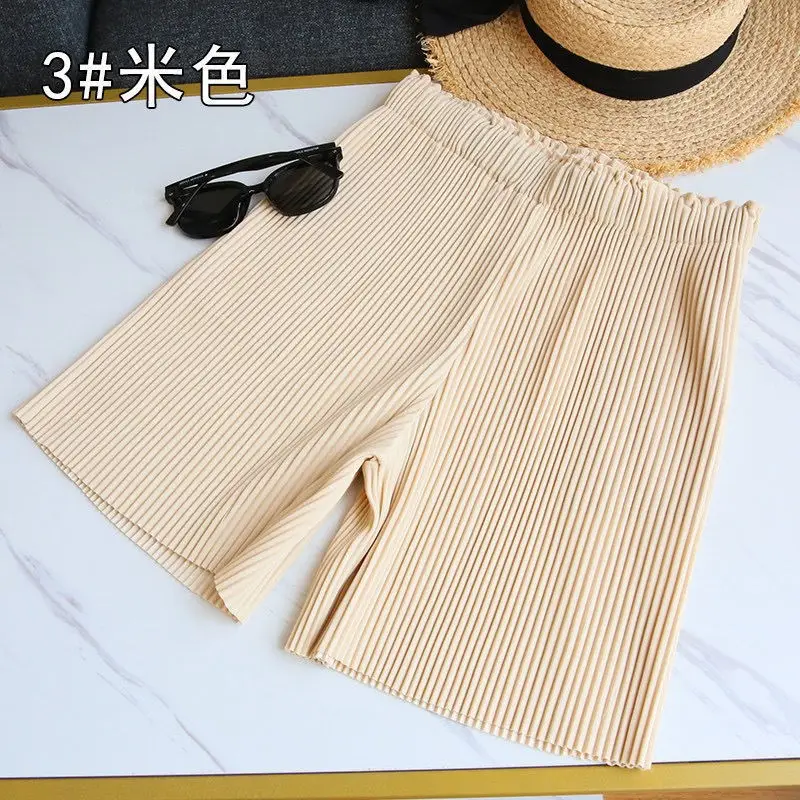 Women 3 Beige Wide Leg Shorts Mid Length Slimming — feature 23