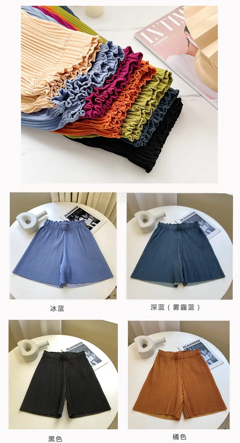 Women 3 Beige Wide Leg Shorts Mid Length Slimming — feature 4