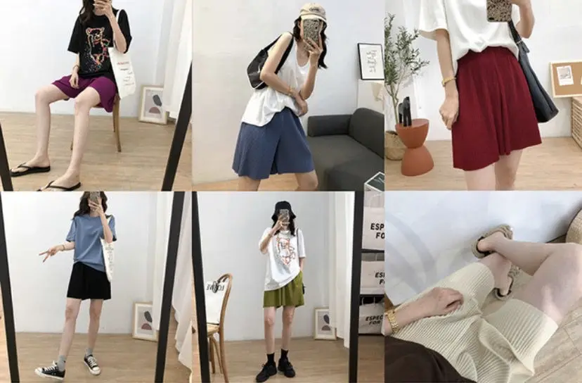 Women 3 Beige Wide Leg Shorts Mid Length Slimming — feature 9
