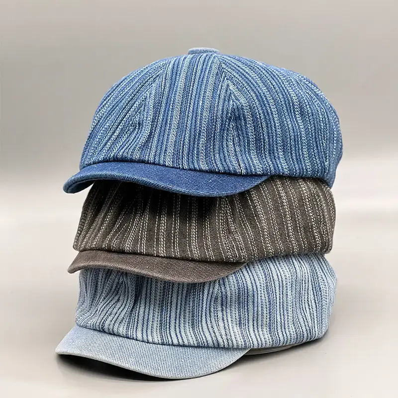 Blue Striped Denim Baseball Cap for Men Women Spring Autumn - Image 4