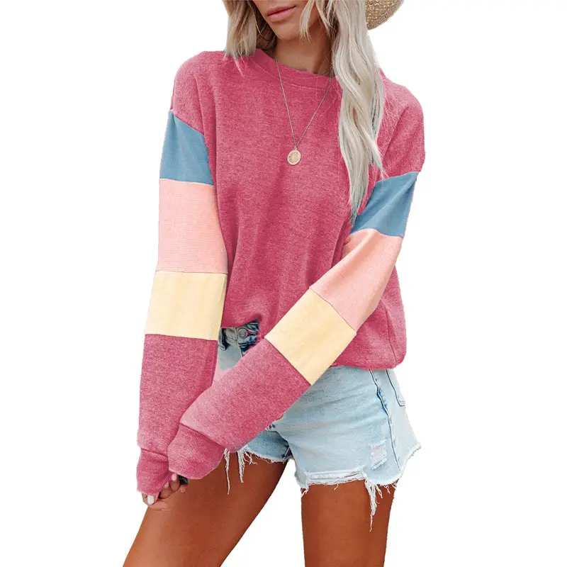 Women 2025 Cotton Pullover Sweatshirt Contrast Color Spring Autumn - Image 5
