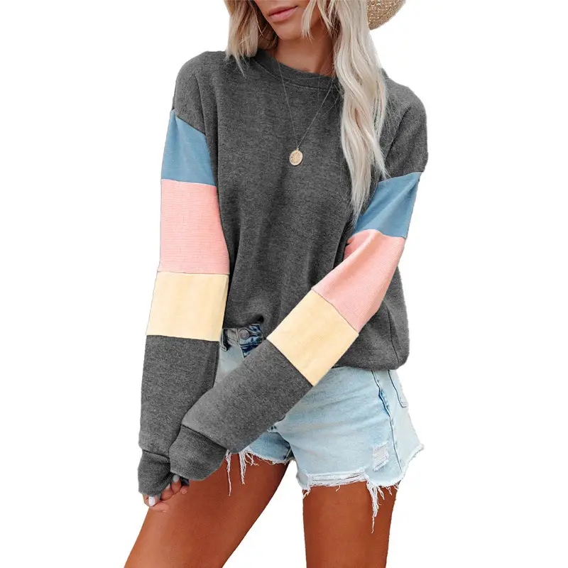 Women 2025 Cotton Pullover Sweatshirt Contrast Color Spring Autumn - Image 6