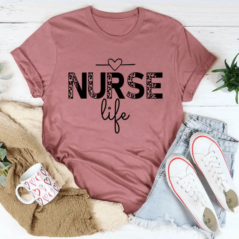 Nurse Life Letter T-Shirt Women Grey