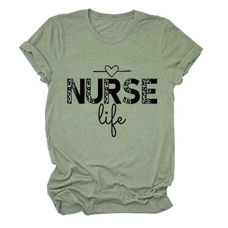 Nurse Life Letter T-Shirt Women Grey