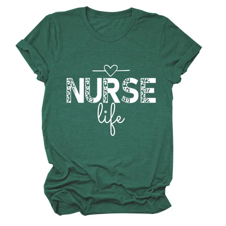 Nurse Life Letter T-Shirt Women Grey