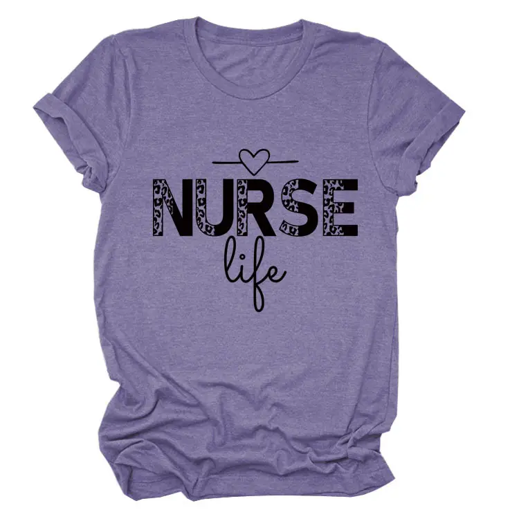 Nurse Life Letter T-Shirt Women Grey